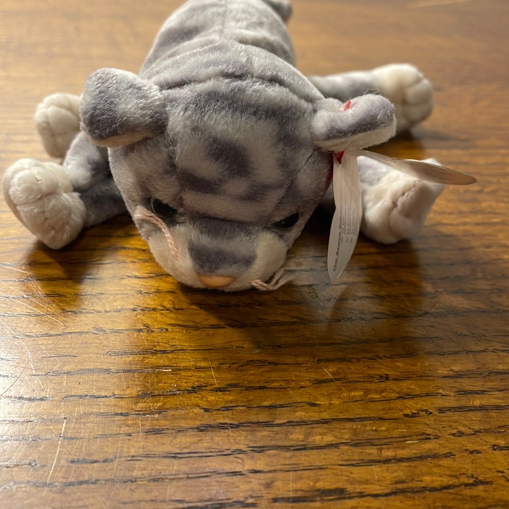 Rare Ty Plush Beanie Baby 1999 SILVER The GRAY TABBY CAT #4242 Date of Birth Feb